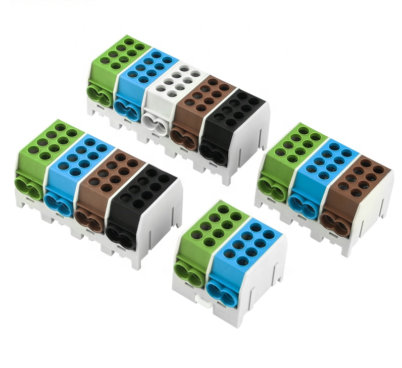 JHT3-25(2P3) Insulated Blue + Green + Brown Housing Power Distribution Connector 400V 100A 2-Pole 3-Piece Brass Split Junction Box