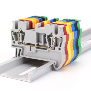 ST 2.5mm² feedthrough junction box spring-loaded DIN rail screwless connector, made of brass PC and nylon.