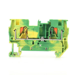 The PT 4-PE grounding Din rail terminal is fed through a push-in electrical connector.