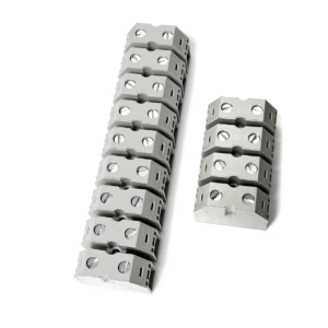 16.5 mm DIN-rail terminal block with gray screw connectors and pluggable brass terminal strips