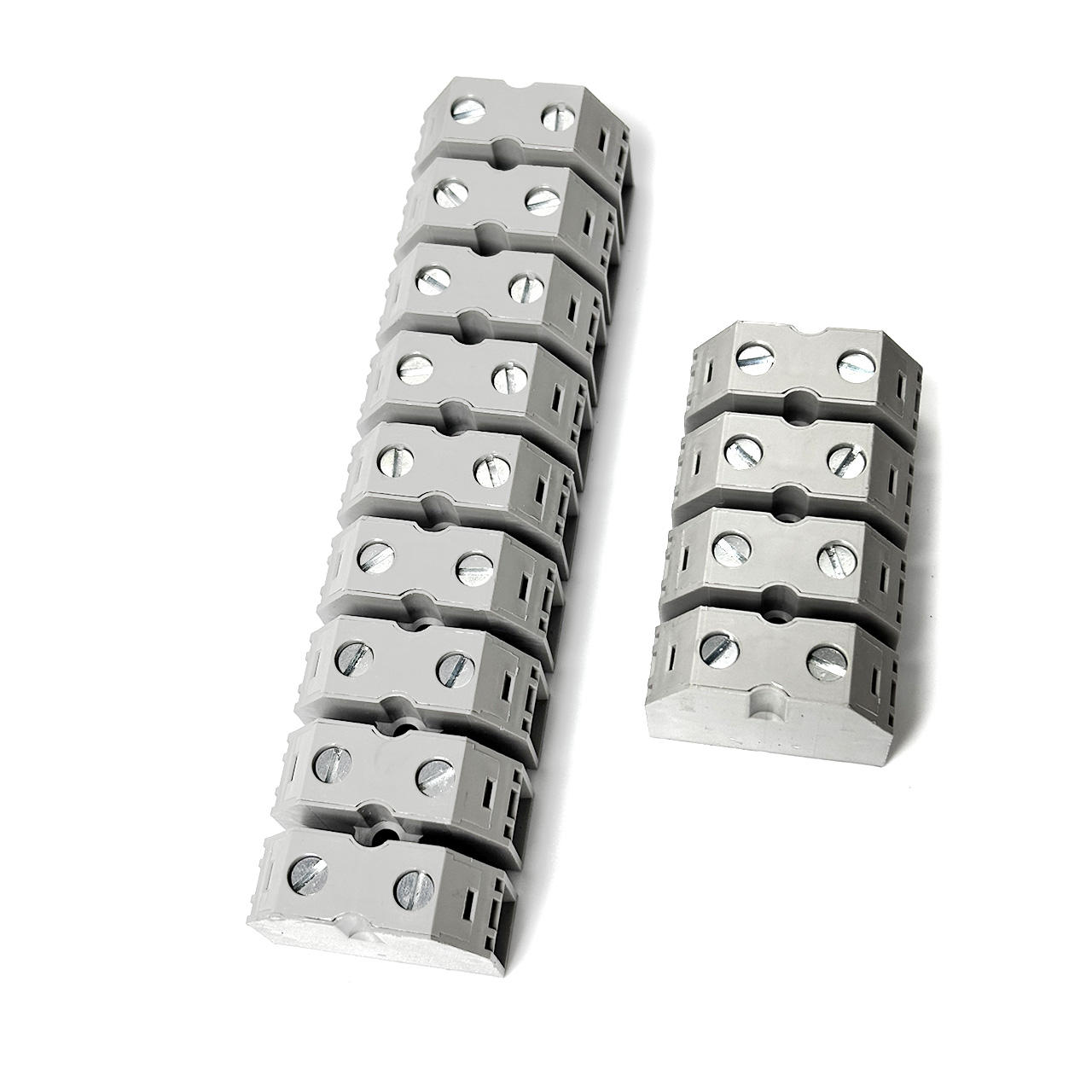 16.5 mm DIN-rail terminal block with gray screw connectors and pluggable brass terminal strips