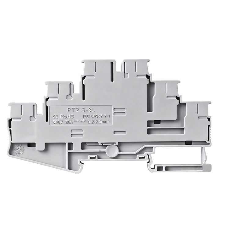 PT2.5-3L Three-level Push-in DIN Rail Terminal Block